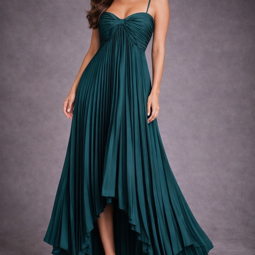Petal & Pup Emerald Pleated Maxi Dress NWT Size 10 High Low Formal